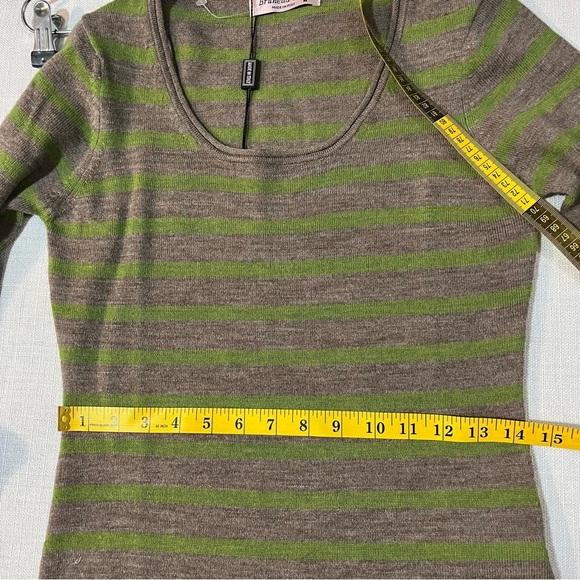Brunella Gori Womens Morino Wool Made In Italy Sweater Green Bei Stripes M NWT - Picture 8 of 12